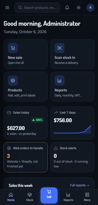 StockHub dashboard on a phone